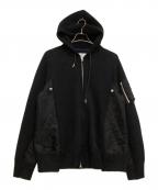 sacaiサカイ）の古着「ジップパーカー　Sponge Sweat × Nylon Twill Hoodie」｜ブラック