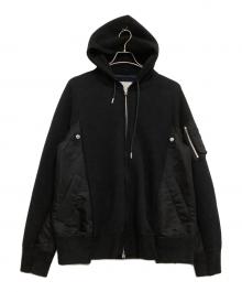 sacai（サカイ）の古着「ジップパーカー　Sponge Sweat × Nylon Twill Hoodie」｜ブラック