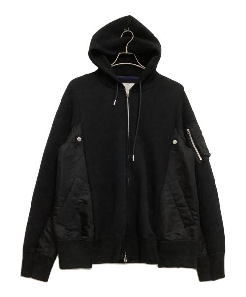 sacai（サカイ）sacai (サカイ) ジップパーカー　Sponge Sweat × Nylon Twill Hoodie ブラック サイズ:３の古着・服飾アイテム