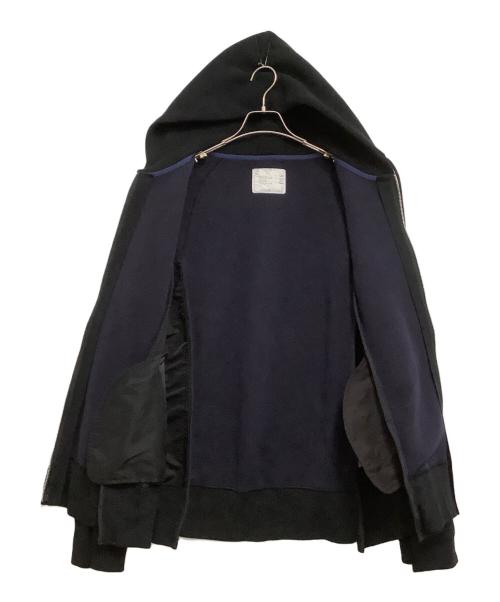 sacai（サカイ）sacai (サカイ) ジップパーカー　Sponge Sweat × Nylon Twill Hoodie ブラック サイズ:３の古着・服飾アイテム