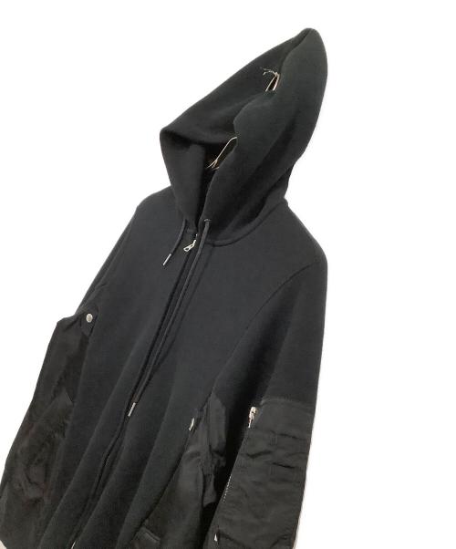 sacai（サカイ）sacai (サカイ) ジップパーカー　Sponge Sweat × Nylon Twill Hoodie ブラック サイズ:３の古着・服飾アイテム