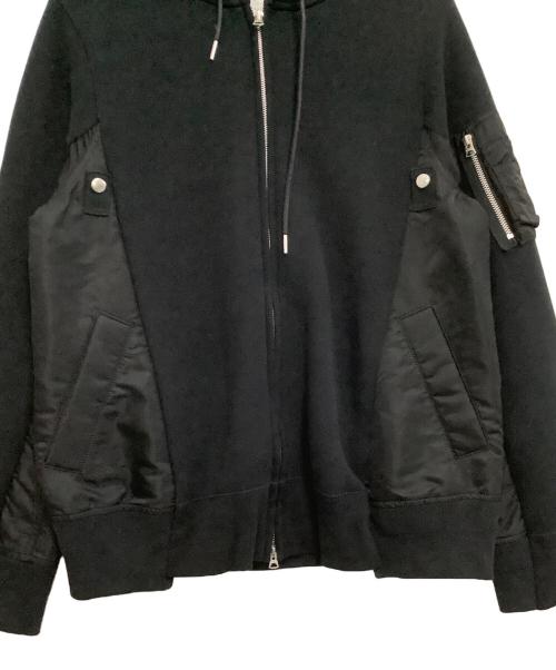 sacai（サカイ）sacai (サカイ) ジップパーカー　Sponge Sweat × Nylon Twill Hoodie ブラック サイズ:３の古着・服飾アイテム