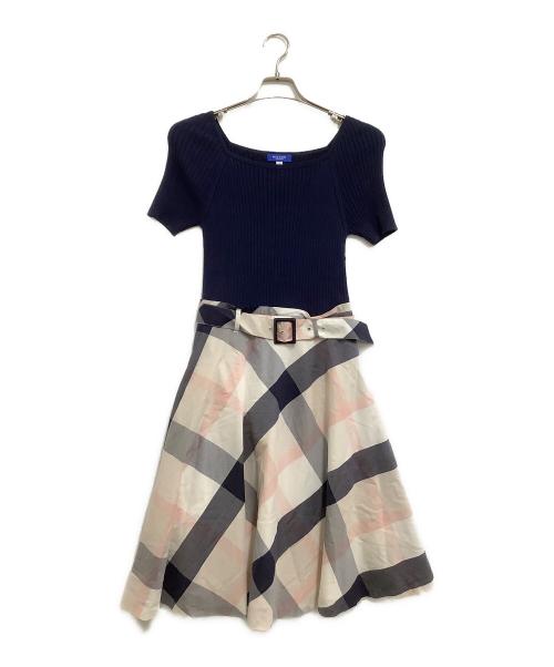 BLUE LABEL CRESTBRIDGE（ブルーレーベルクレストブリッジ）BLUE LABEL CRESTBRIDGE (ブルーレーベルクレストブリッジ) ドッキングワンピース ネイビー×ホワイト サイズ:38の古着・服飾アイテム