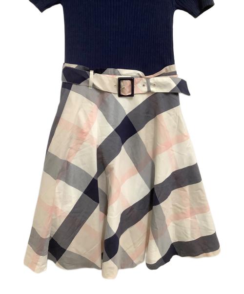 BLUE LABEL CRESTBRIDGE（ブルーレーベルクレストブリッジ）BLUE LABEL CRESTBRIDGE (ブルーレーベルクレストブリッジ) ドッキングワンピース ネイビー×ホワイト サイズ:38の古着・服飾アイテム