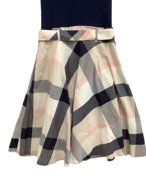 BLUE LABEL CRESTBRIDGE（ブルーレーベルクレストブリッジ）BLUE LABEL CRESTBRIDGE (ブルーレーベルクレストブリッジ) ドッキングワンピース ネイビー×ホワイト サイズ:38の古着・服飾アイテム