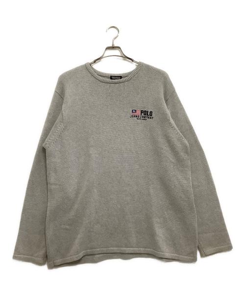 POLO RALPH LAUREN（ポロ・ラルフローレン）POLO RALPH LAUREN (ポロ・ラルフローレン) 刺繍ニット グレー サイズ:XLの古着・服飾アイテム