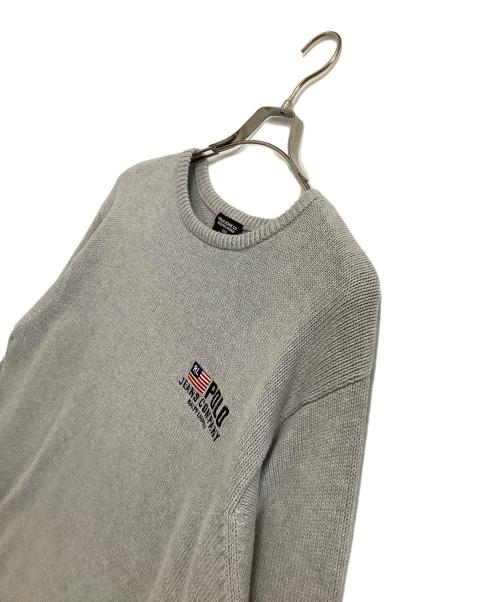 POLO RALPH LAUREN（ポロ・ラルフローレン）POLO RALPH LAUREN (ポロ・ラルフローレン) 刺繍ニット グレー サイズ:XLの古着・服飾アイテム