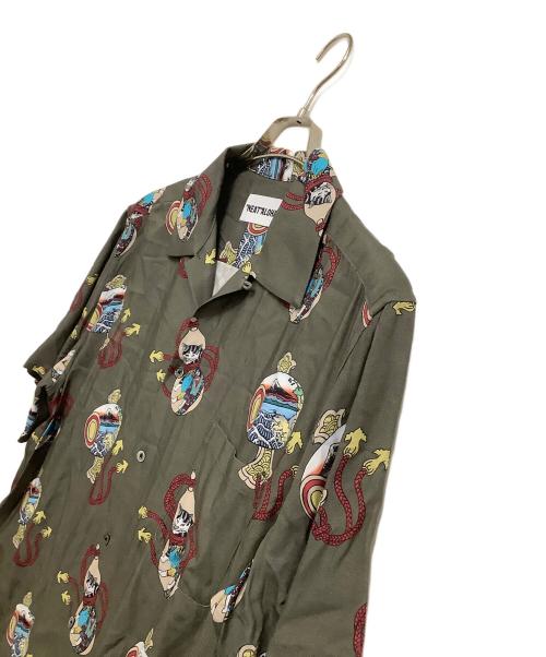 NEAT ALOHA（ニートアロハ）NEAT ALOHA (ニートアロハ) 開襟シャツ 猫 グレー サイズ:Lの古着・服飾アイテム