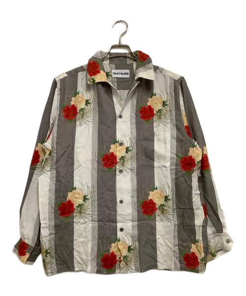 NEAT ALOHA（ニートアロハ）NEAT ALOHA (ニートアロハ) 長袖開襟シャツ グレー×ホワイト サイズ:Mの古着・服飾アイテム