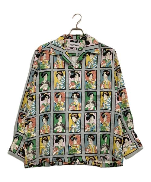 NEAT ALOHA（ニートアロハ）NEAT ALOHA (ニートアロハ) 長袖開襟シャツ 絵札/アロハガール グレー サイズ:Mの古着・服飾アイテム