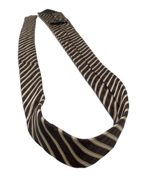 FENDI（フェンディ）FENDI (フェンディ) ネクタイ レジメンタル ブラウン×アイボリー サイズ:表記なしの古着・服飾アイテム