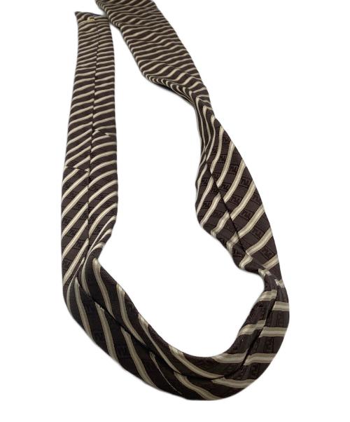 FENDI（フェンディ）FENDI (フェンディ) ネクタイ レジメンタル ブラウン×アイボリー サイズ:表記なしの古着・服飾アイテム