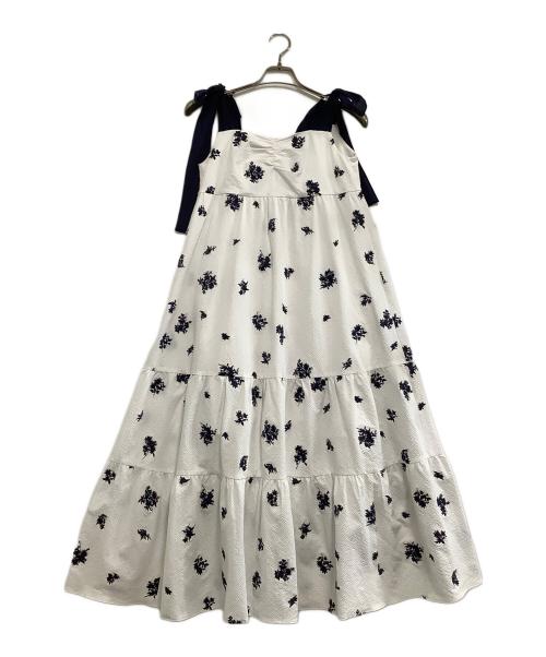 Snidel（スナイデル）Snidel (スナイデル) キャミソールワンピース ホワイト×ネイビーの古着・服飾アイテム