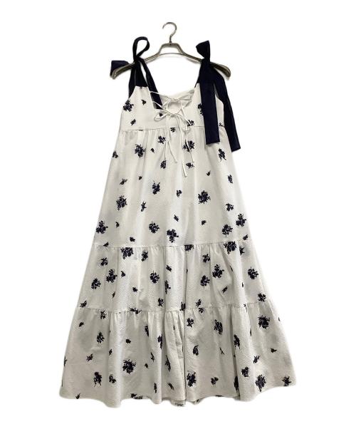 Snidel（スナイデル）Snidel (スナイデル) キャミソールワンピース ホワイト×ネイビーの古着・服飾アイテム