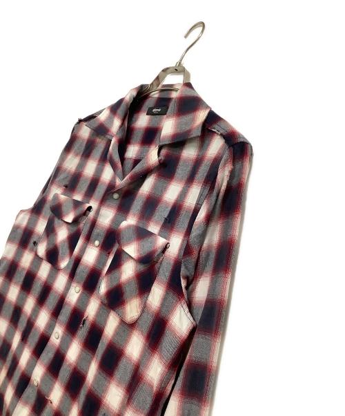 glamb（グラム）glamb (グラム) Damage Check Shirt 25SS レッド×ネイビー サイズ:Mの古着・服飾アイテム