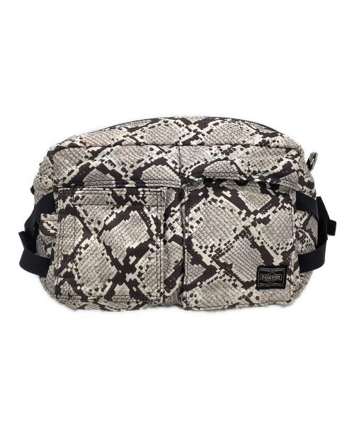 HEAD PORTER（ヘッドポーター）HEAD PORTER (ヘッドポーター) ウエストバッグ パイソン柄 ベージュ×ブラウンの古着・服飾アイテム