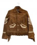 RALPH LAURENラルフローレン）の古着「フリンジレザージャケット」｜ブラウン×アイボリー
