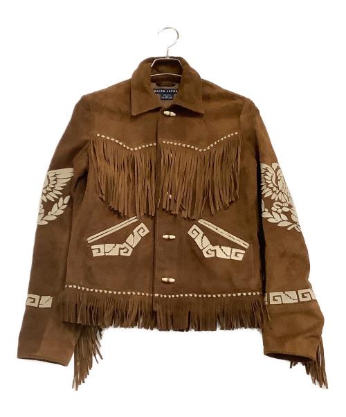 RALPH LAUREN（ラルフローレン）RALPH LAUREN (ラルフローレン) フリンジレザージャケット ブラウン×アイボリー サイズ:Mの古着・服飾アイテム