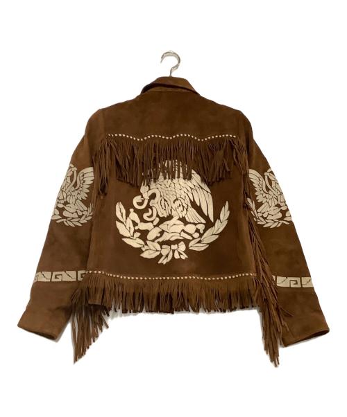 RALPH LAUREN（ラルフローレン）RALPH LAUREN (ラルフローレン) フリンジレザージャケット ブラウン×アイボリー サイズ:Mの古着・服飾アイテム