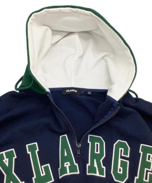 X-LARGE（エクストララージ）X-LARGE (エクストララージ) ハーフジップパーカー　ロゴ刺繍 ネイビー×グリーン サイズ:Lの古着・服飾アイテム