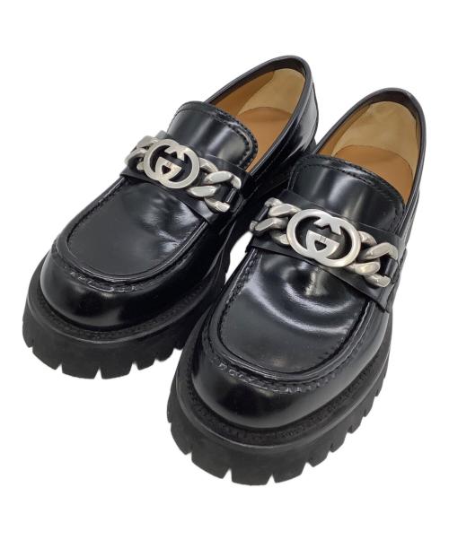 GUCCI（グッチ）GUCCI (グッチ) ローファー インターロッキング ブラック サイズ:5の古着・服飾アイテム