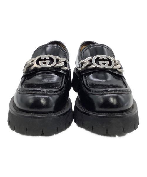 GUCCI（グッチ）GUCCI (グッチ) ローファー インターロッキング ブラック サイズ:5の古着・服飾アイテム