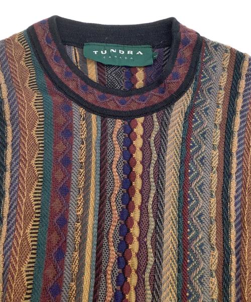 TUNDRA（ツンドラ）TUNDRA (ツンドラ) 薄手ニット　ストライプ マルチカラー サイズ:Lの古着・服飾アイテム