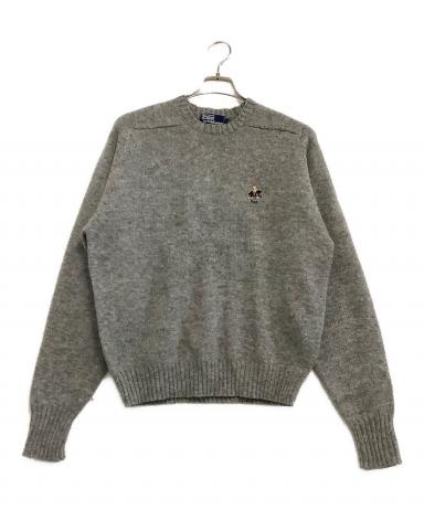 【美品】ポロラルフローレン ポロベア コットン ニット ライトグレー エンブレム 美品✨️大人気✨️ POLO ラルフローレン ポロベア ニット セーター