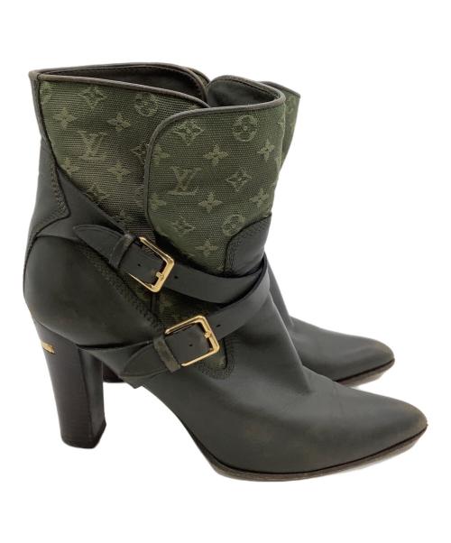 LOUIS VUITTON（ルイ ヴィトン）LOUIS VUITTON (ルイ ヴィトン) アンクルブーツ モノグラム・ミニ ダークグリーン サイズ:38の古着・服飾アイテム