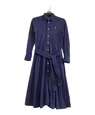 【近年モデル】 ポロラルフローレン ロングワンピース 鹿の子 刺繍 ネイビー 中古・古着通販】POLO RALPH LAUREN (ポロ・ラルフローレン) 長袖
