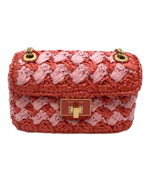 Kate Spade（ケイトスペード）Kate Spade (ケイトスペード) ショルダーバッグ エブリン ストライプ クロシェ ラフィア スモール ショルダー クロスボディ レッド×ピンク サイズ:表記なしの古着・服飾アイテム