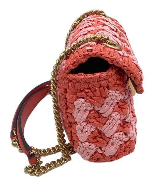 Kate Spade（ケイトスペード）Kate Spade (ケイトスペード) ショルダーバッグ エブリン ストライプ クロシェ ラフィア スモール ショルダー クロスボディ レッド×ピンク サイズ:表記なしの古着・服飾アイテム