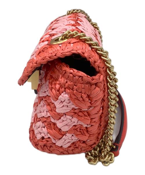 Kate Spade（ケイトスペード）Kate Spade (ケイトスペード) ショルダーバッグ エブリン ストライプ クロシェ ラフィア スモール ショルダー クロスボディ レッド×ピンク サイズ:表記なしの古着・服飾アイテム