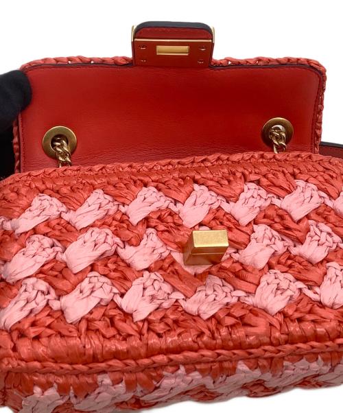 Kate Spade（ケイトスペード）Kate Spade (ケイトスペード) ショルダーバッグ エブリン ストライプ クロシェ ラフィア スモール ショルダー クロスボディ レッド×ピンク サイズ:表記なしの古着・服飾アイテム