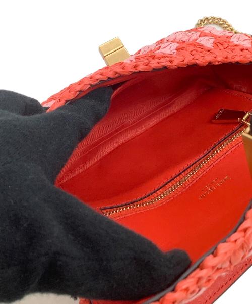 Kate Spade（ケイトスペード）Kate Spade (ケイトスペード) ショルダーバッグ エブリン ストライプ クロシェ ラフィア スモール ショルダー クロスボディ レッド×ピンク サイズ:表記なしの古着・服飾アイテム