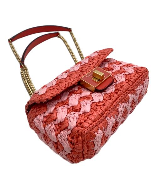 Kate Spade（ケイトスペード）Kate Spade (ケイトスペード) ショルダーバッグ エブリン ストライプ クロシェ ラフィア スモール ショルダー クロスボディ レッド×ピンク サイズ:表記なしの古着・服飾アイテム