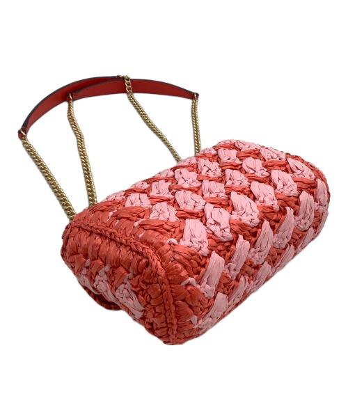 Kate Spade（ケイトスペード）Kate Spade (ケイトスペード) ショルダーバッグ エブリン ストライプ クロシェ ラフィア スモール ショルダー クロスボディ レッド×ピンク サイズ:表記なしの古着・服飾アイテム