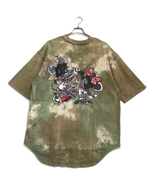 catalyst（カタリスト）catalyst (カタリスト) 半袖Tシャツ ミッキー&ミニー グリーン×ベージュ サイズ:Mの古着・服飾アイテム