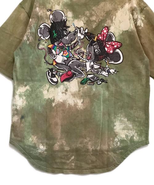 catalyst（カタリスト）catalyst (カタリスト) 半袖Tシャツ ミッキー&ミニー グリーン×ベージュ サイズ:Mの古着・服飾アイテム