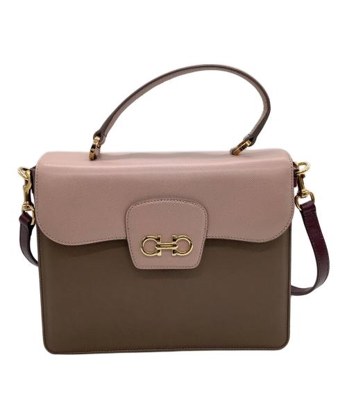 Salvatore Ferragamo（サルヴァトーレ フェラガモ）Salvatore Ferragamo (サルヴァトーレ フェラガモ) 2WAYショルダーバッグ ガンチーニ  ピンク×ブラウンの古着・服飾アイテム