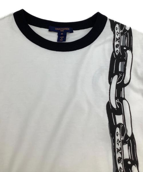 LOUIS VUITTON（ルイ ヴィトン）LOUIS VUITTON (ルイ ヴィトン) 半袖カットソー チェーンプリント ホワイト×ブラック サイズ:Mの古着・服飾アイテム