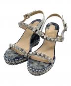 Christian Louboutinクリスチャン・ルブタン）の古着「ウェッジソールストラップサンダル」｜グレー×ベージュ