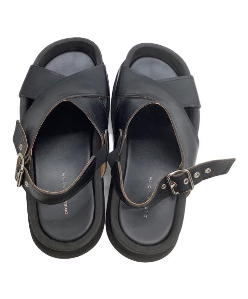 DRIES VAN NOTEN（ドリスヴァンノッテン）DRIES VAN NOTEN (ドリスヴァンノッテン) クロスストラップサンダル ブラック サイズ:40の古着・服飾アイテム