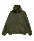 HUFハフ）の古着「ジップパーカー　スモールボックスロゴ」｜カーキ