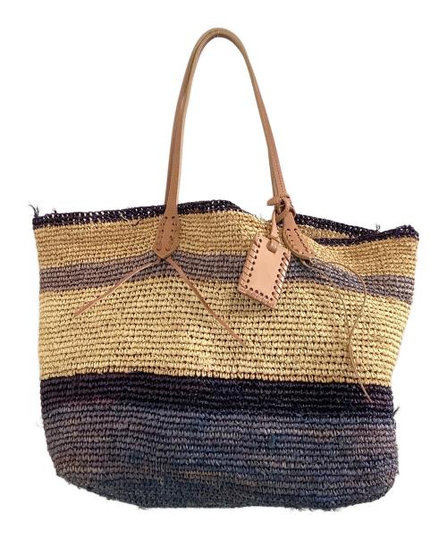 POLO RALPH LAUREN（ポロ・ラルフローレン）POLO RALPH LAUREN (ポロ・ラルフローレン) カゴバッグ ナチュラル×ネイビーの古着・服飾アイテム