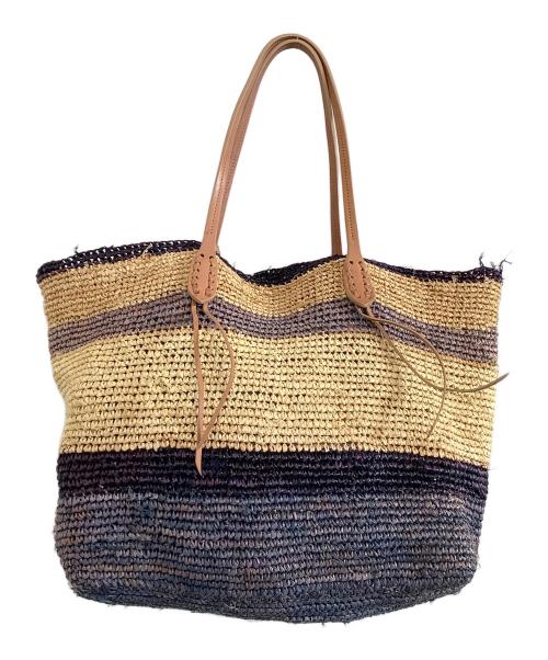 POLO RALPH LAUREN（ポロ・ラルフローレン）POLO RALPH LAUREN (ポロ・ラルフローレン) カゴバッグ ナチュラル×ネイビーの古着・服飾アイテム