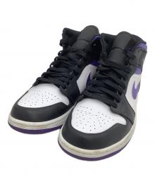 NIKE（ナイキ）の古着「スニーカー　Air Jordan 1 Mid "Black/Court Purple"」｜ホワイト×パープル