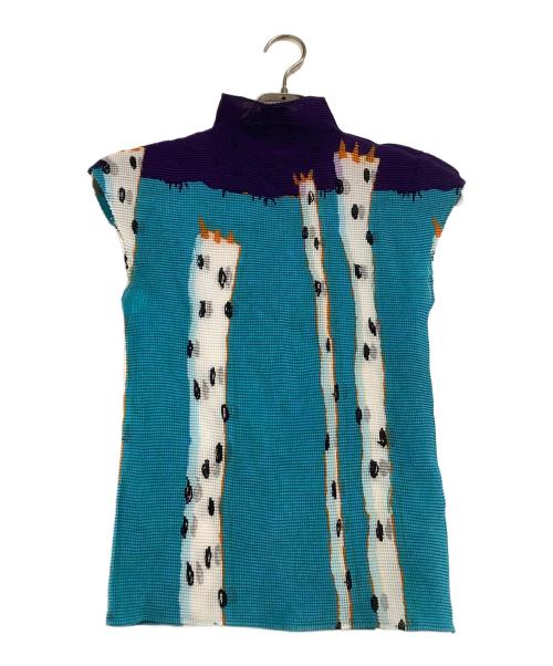 ISSEY MIYAKE me（イッセイ ミヤケ ミー）ISSEY MIYAKE me (イッセイ ミヤケ ミー) プリーツカットソー ネイビー×ブルー サイズ:freeの古着・服飾アイテム