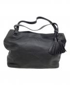 TORY BURCHトリーバーチ）の古着「トートバッグ タッセル付 エンボスロゴ」｜ブラック