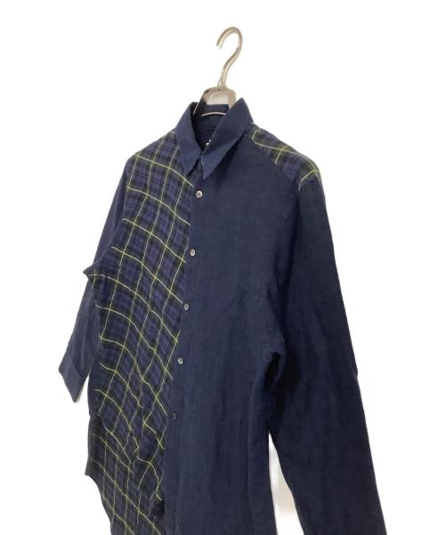 GROUND Y（グラウンドワイ）GROUND Y (グラウンドワイ) 長袖シャツ　チェック ネイビー×グリーン サイズ:3の古着・服飾アイテム